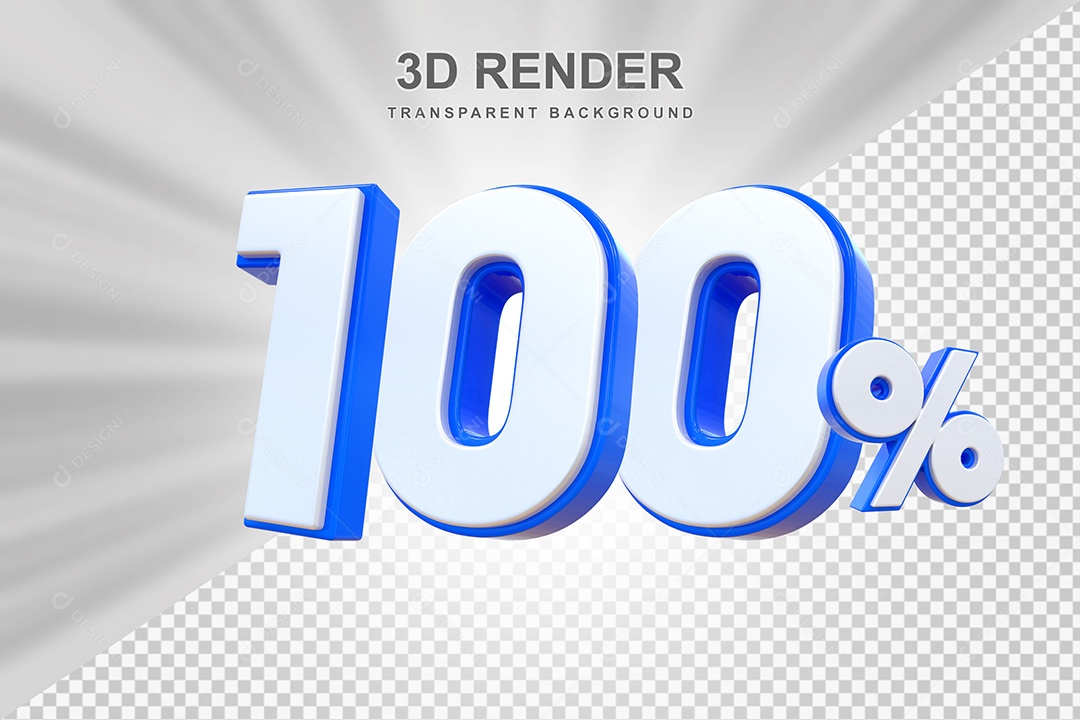 Elemento 3D Número 100% Branco e Azul Para Composição PSD