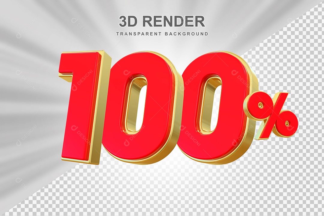 Elemento 3D Número 100% Vermelho e Dourado Para Composição PSD