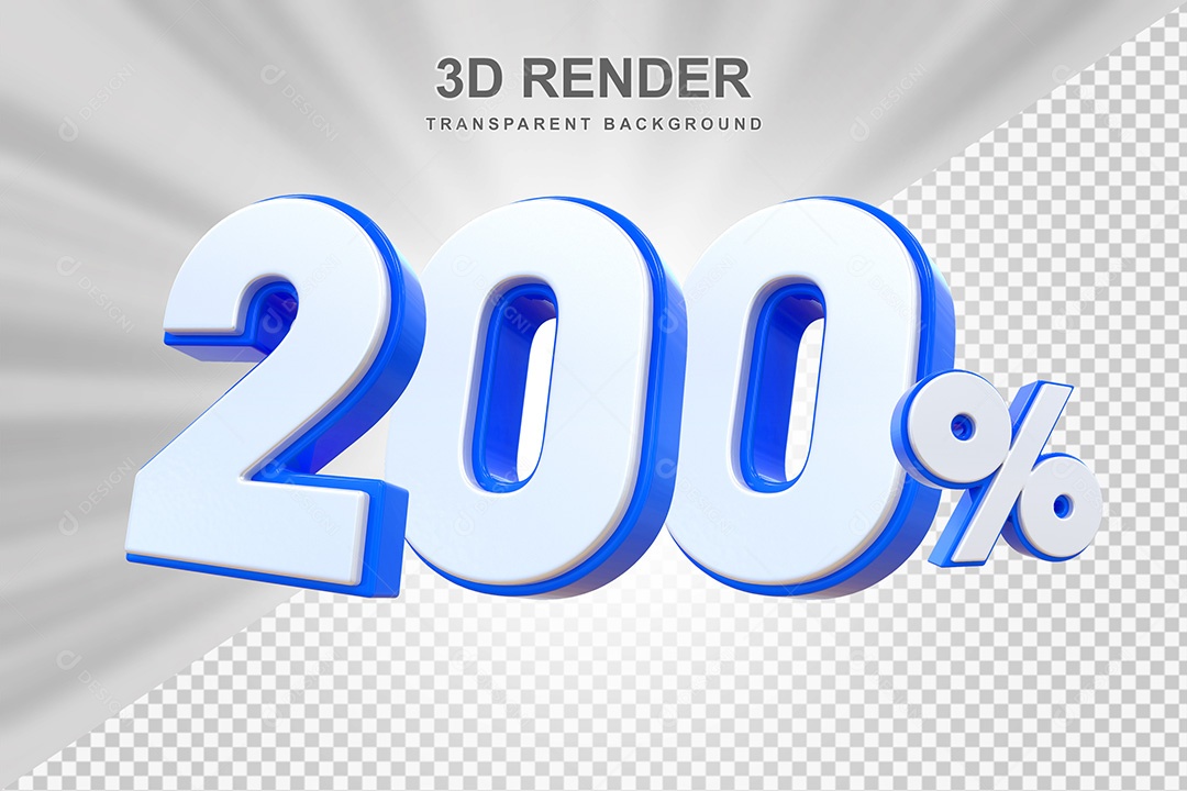Elemento 3D Número 200% Branco e Azul Para Composição PSD