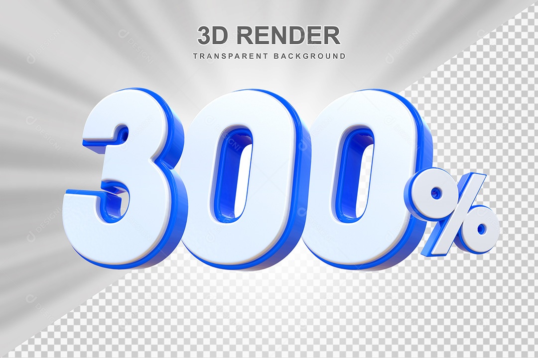 Elemento 3D Número 300% Branco e Azul Para Composição PSD