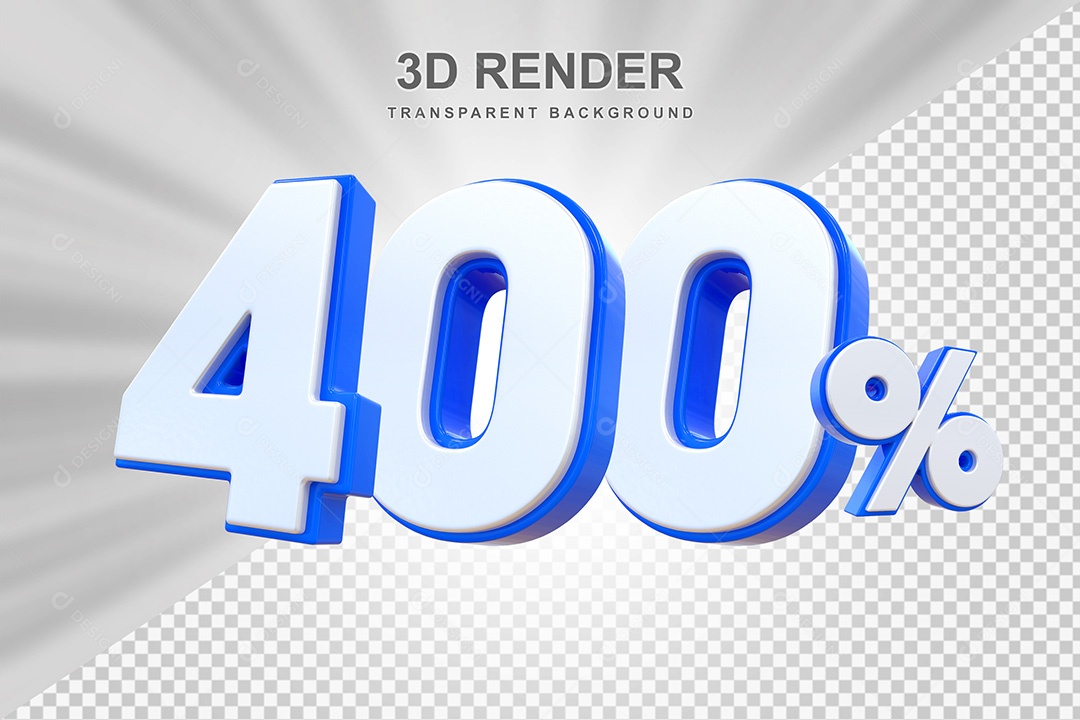 Elemento 3D Número 400% Branco e Azul Para Composição PSD