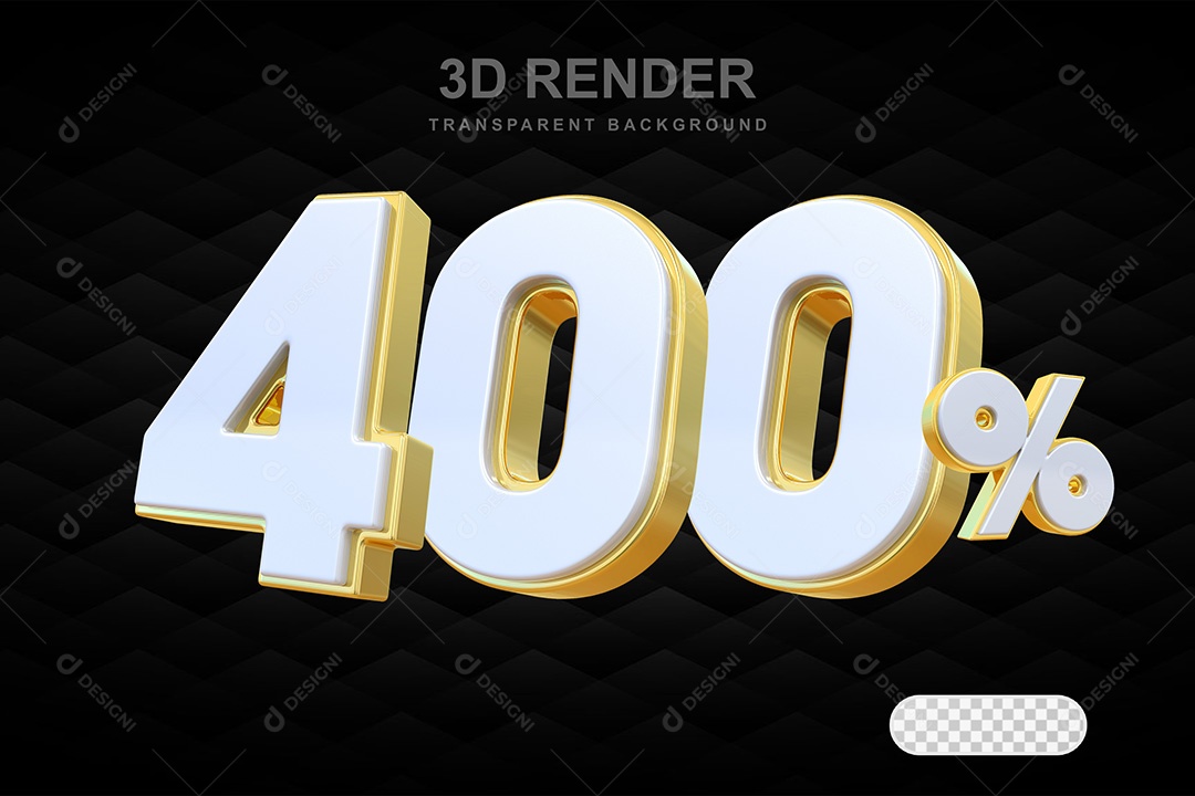 Elemento 3D Número 400% Branco e Dourado Para Composição PSD
