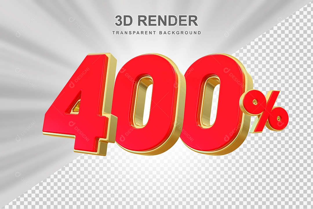 Elemento 3D Número 400% Vermelho e Dourado Para Composição PSD