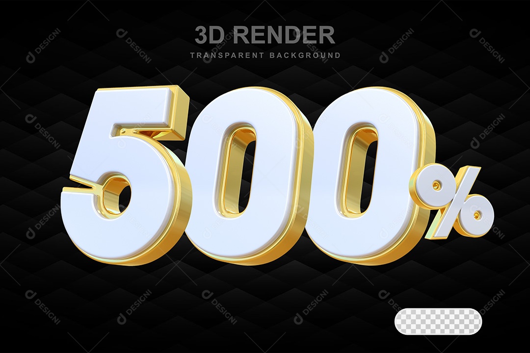 Elemento 3D Número 500% Branco e Dourado Para Composição PSD