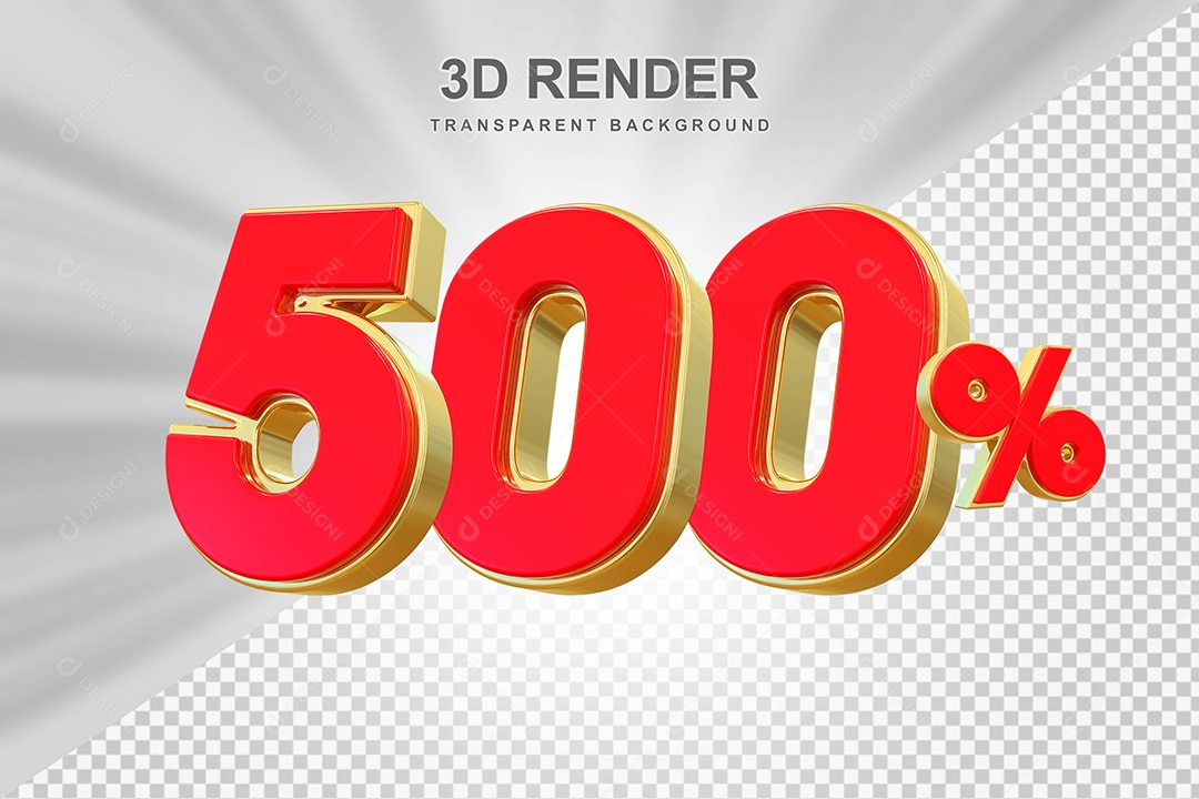 Elemento 3D Número 500% Vermelho e Dourado Para Composição PSD