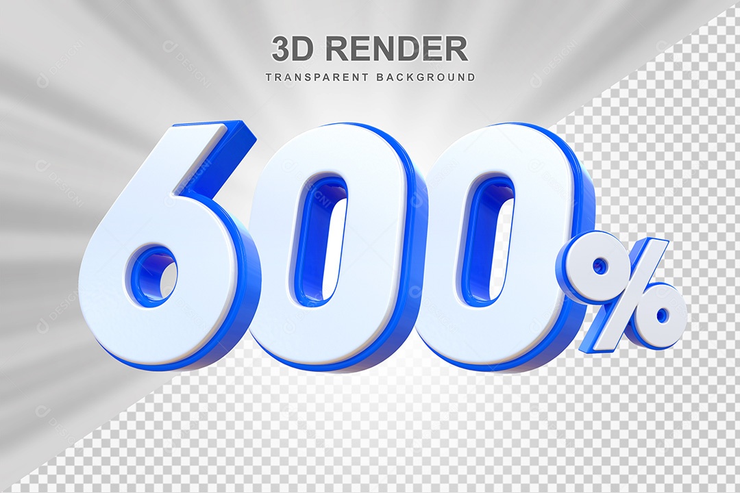 Elemento 3D Número 600% Branco e Azul Para Composição PSD