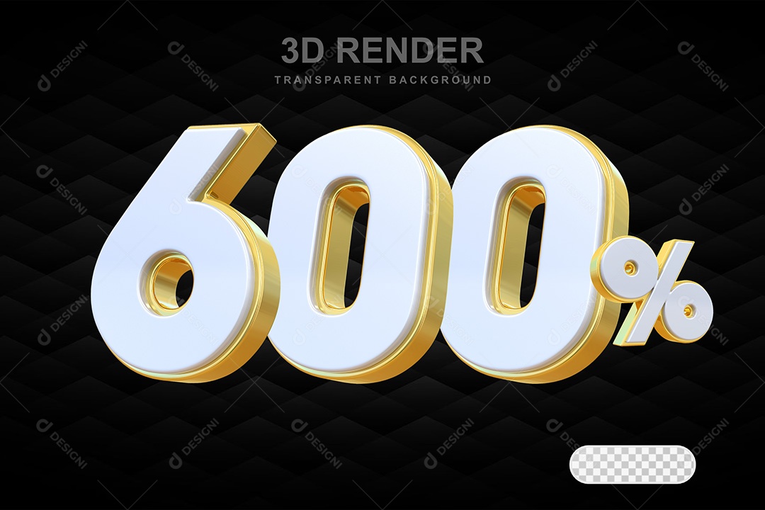 Elemento 3D Número 600% Branco e Dourado Para Composição PSD