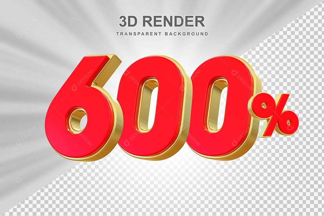 Elemento 3D Número 600% Vermelho e Dourado Para Composição PSD