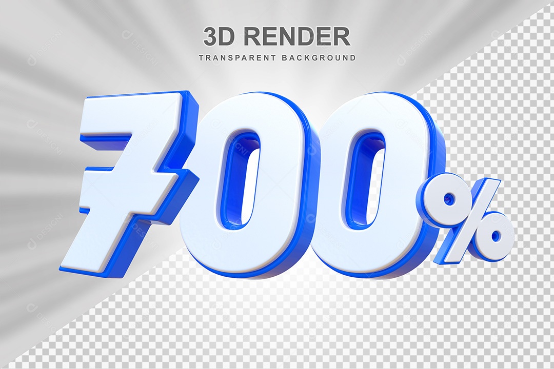 Elemento 3D Número 700% Branco e Azul Para Composição PSD