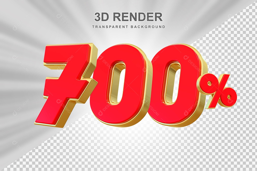 Elemento 3D Número 700% Vermelho e Dourado Para Composição PSD