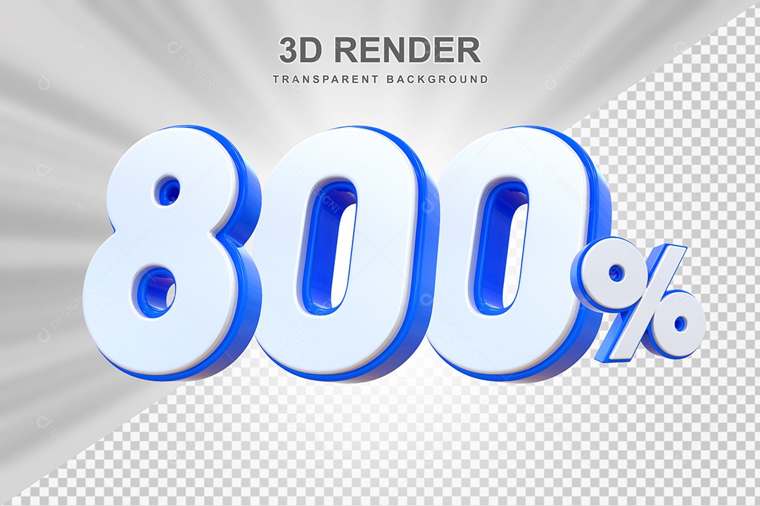 Elemento 3D Número 800% Branco e Azul Para Composição PSD