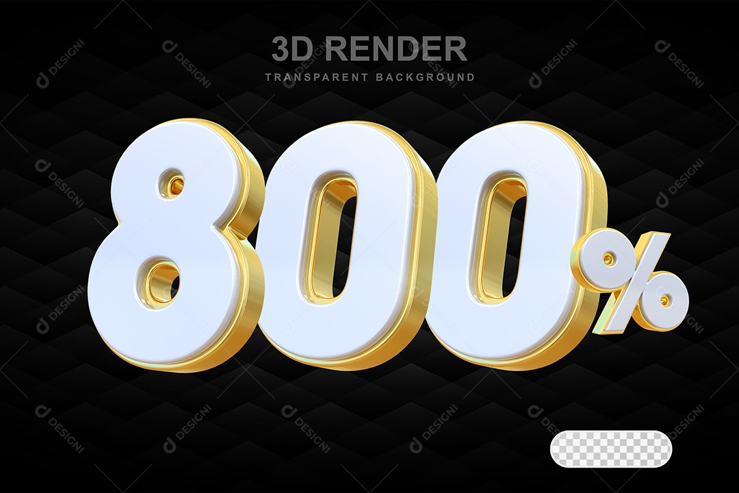 Elemento 3D Número 800% Branco e Dourado Para Composição PSD