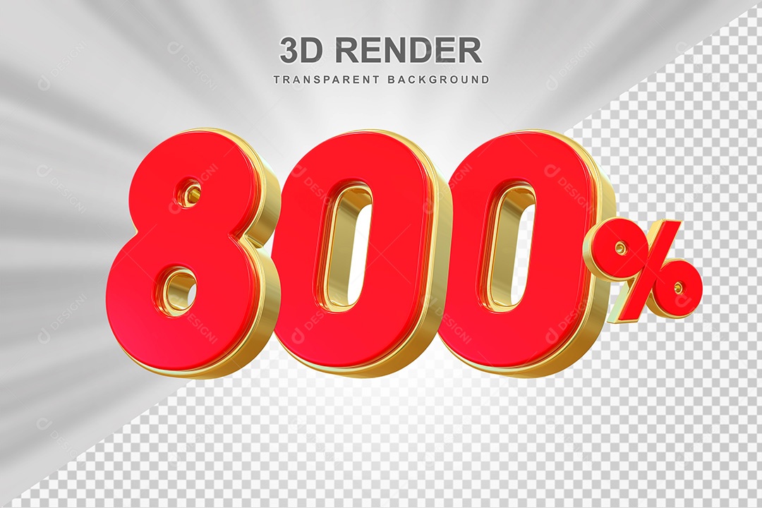 Elemento 3D Número 800% Vermelho e Dourado Para Composição PSD