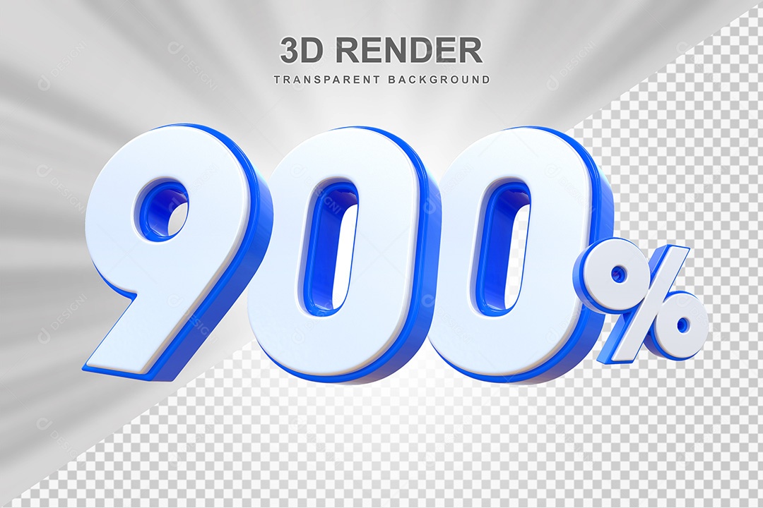 Elemento 3D Número 900% Branco e Azul Para Composição PSD