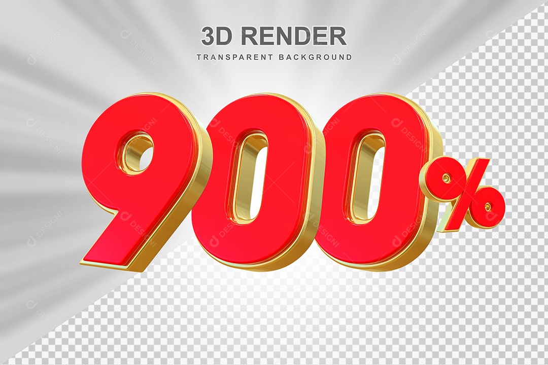 Elemento 3D Número 900% Vermelho e Dourado Para Composição PSD