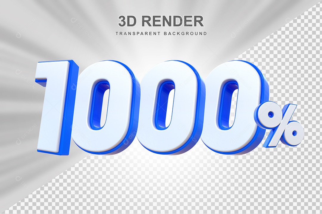 Elemento 3D Número 1000% Branco e Azul Para Composição PSD