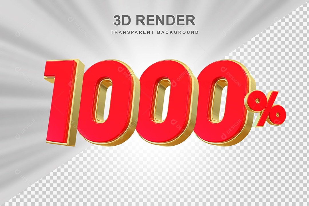 Elemento 3D Número 1000% Vermelho e Dourado Para Composição PSD