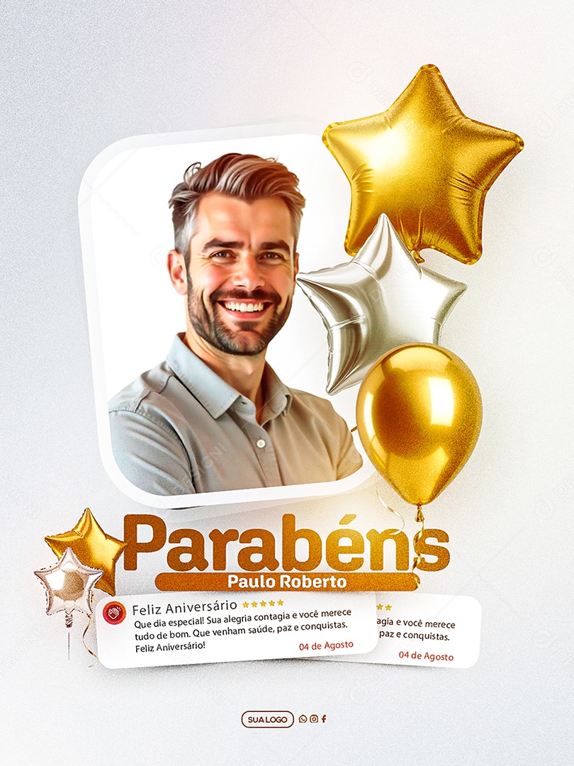 Feliz Aniversário Parabéns Paulo Roberto Social Media PSD Editável