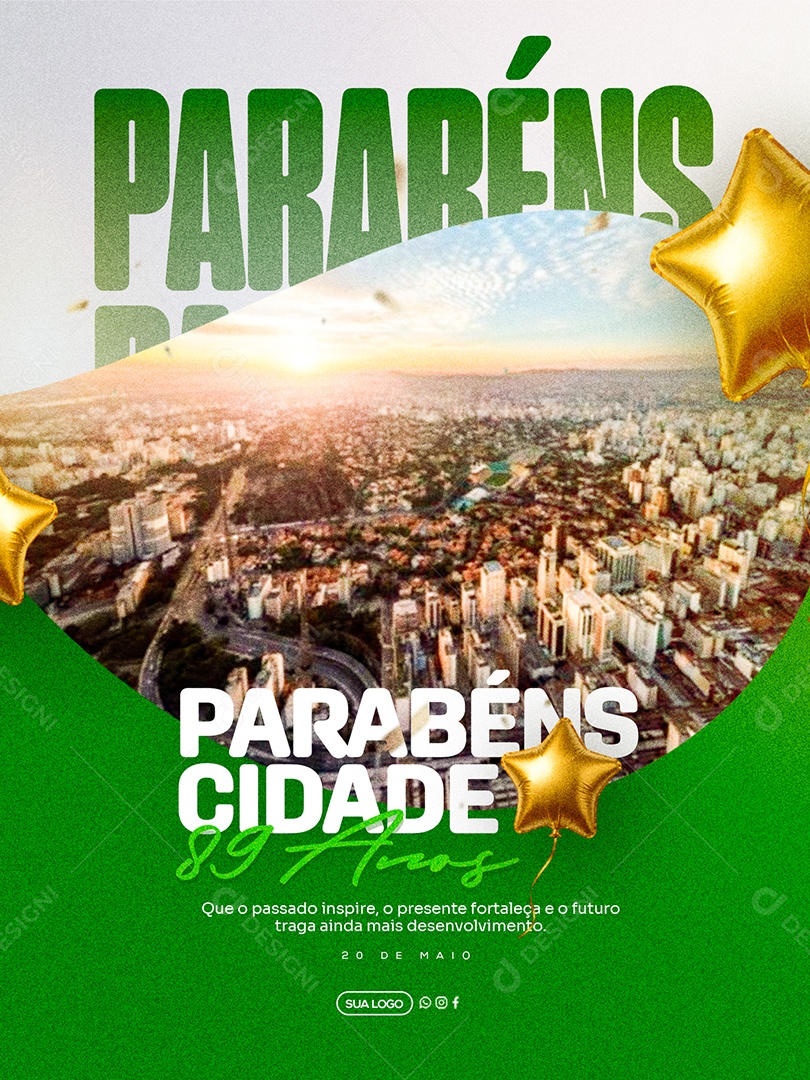 Parabéns Cidade 89 Anos Social Media PSD Editável