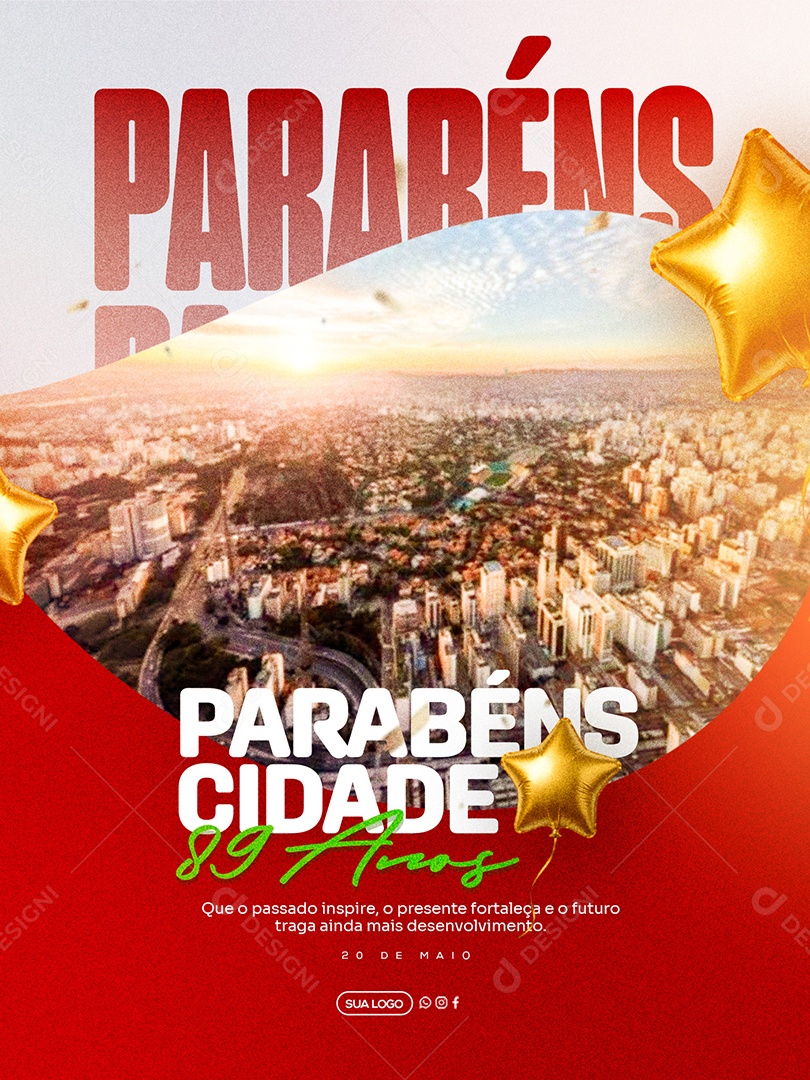 Parabéns Cidade 89 Anos Social Media PSD Editável
