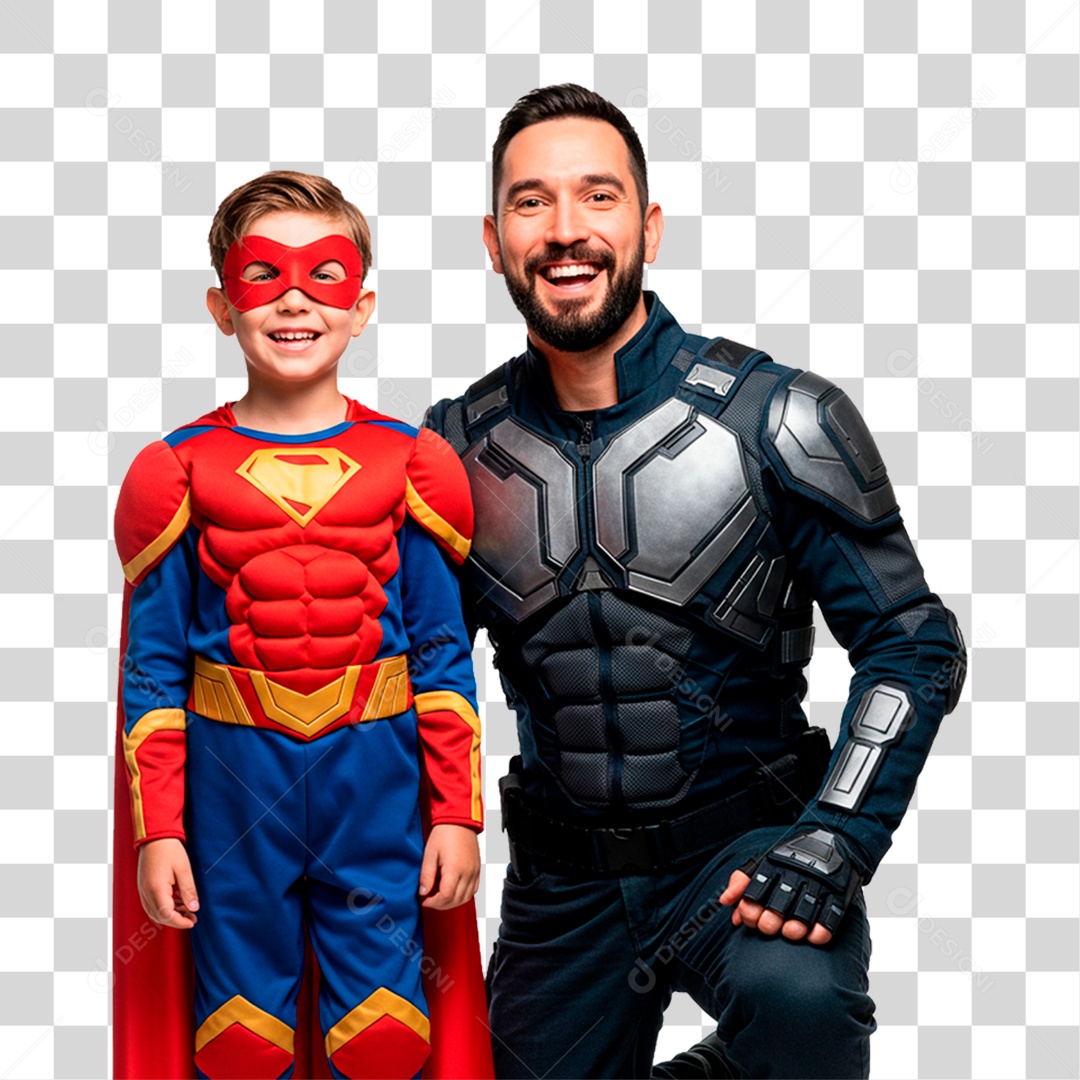 Pai e Filho com Fantasia de Super Herói PNG Transparente