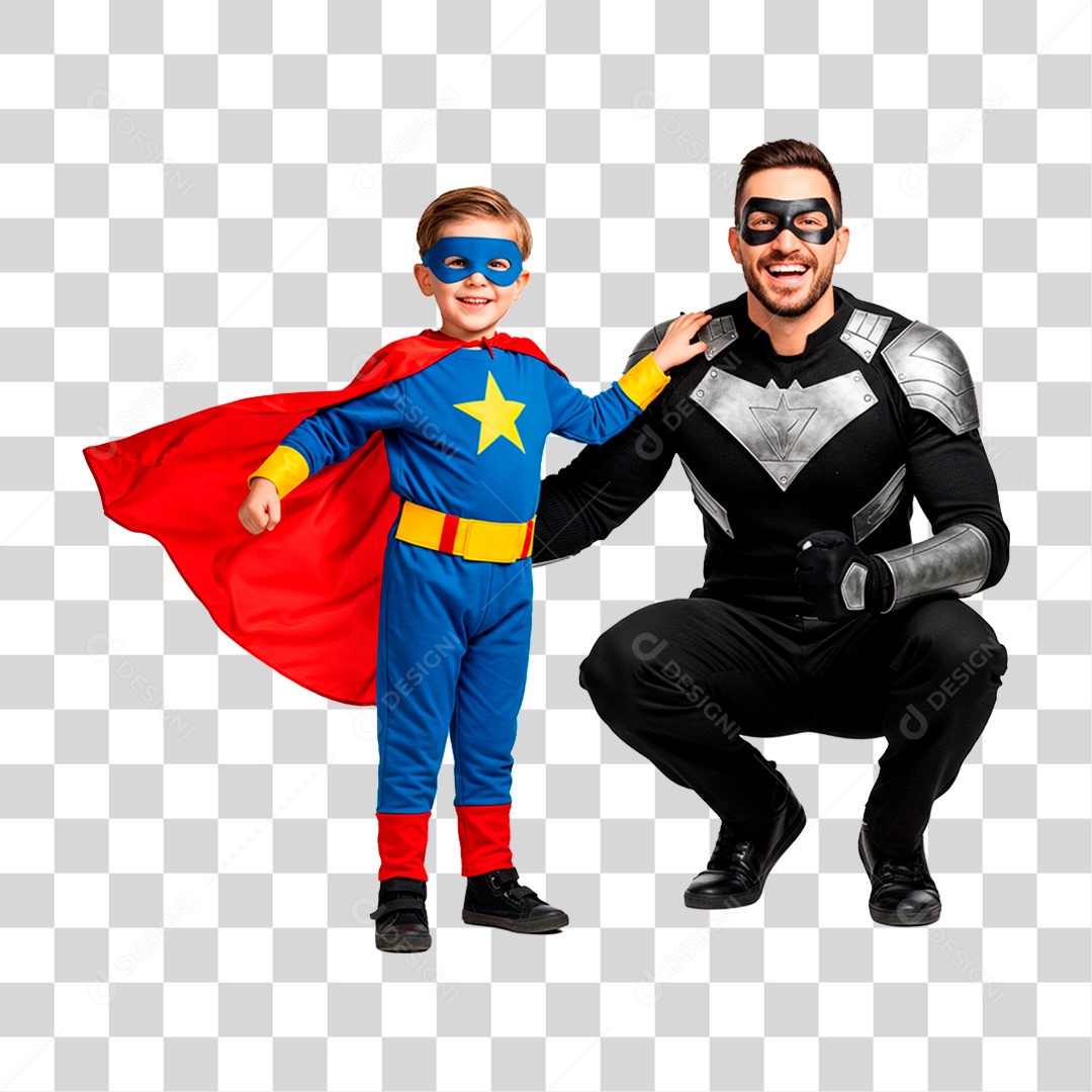 Pai e Filho com Fantasia de Super Herói PNG Transparente