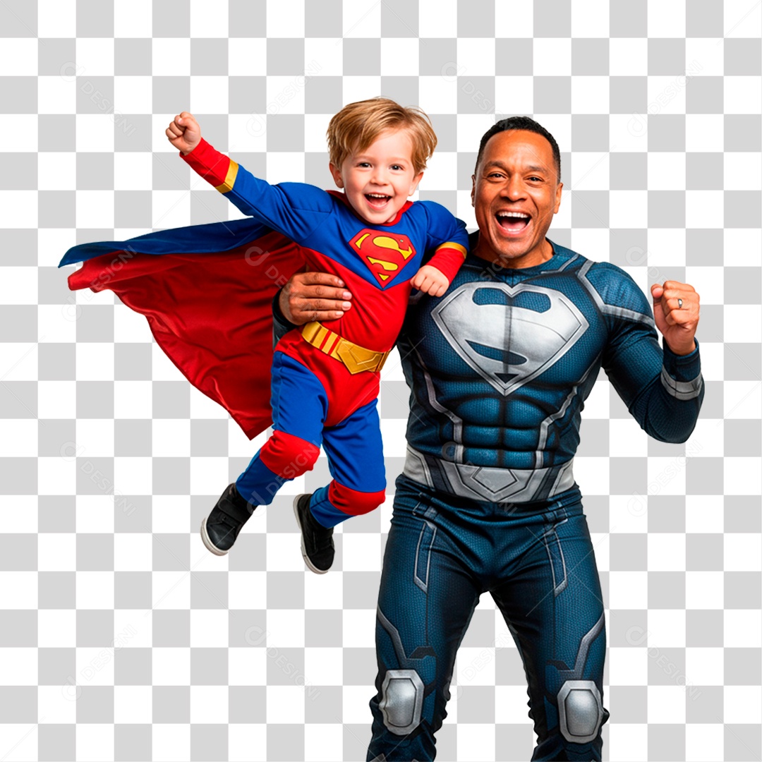 Pai e Filho com Fantasia de Super Herói PNG Transparente