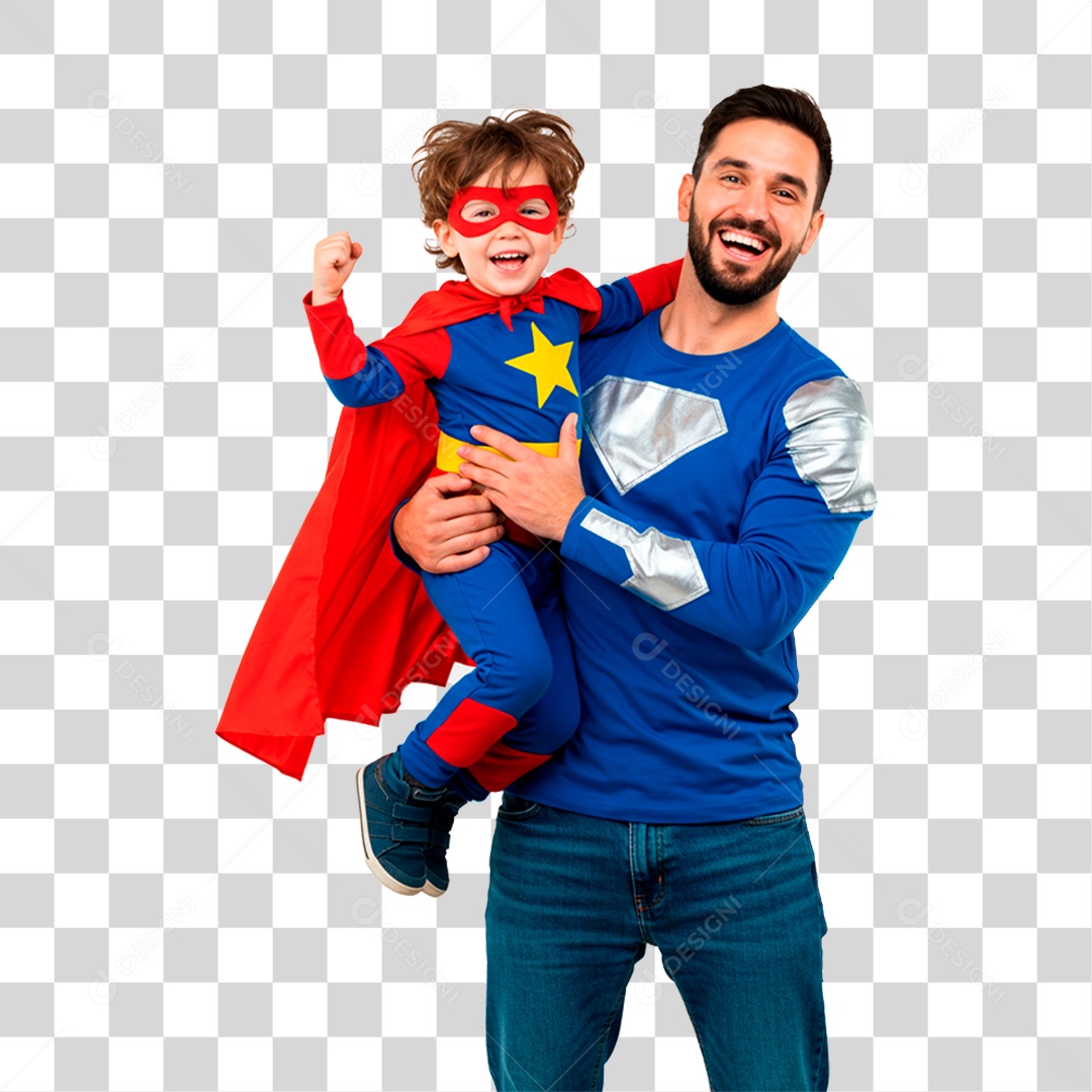 Pai e Filho com Fantasia de Super Herói PNG Transparente