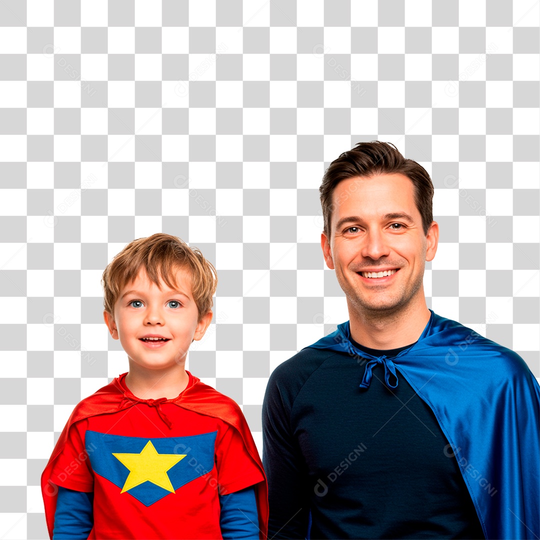 Pai e Filho com Fantasia de Super Herói PNG Transparente