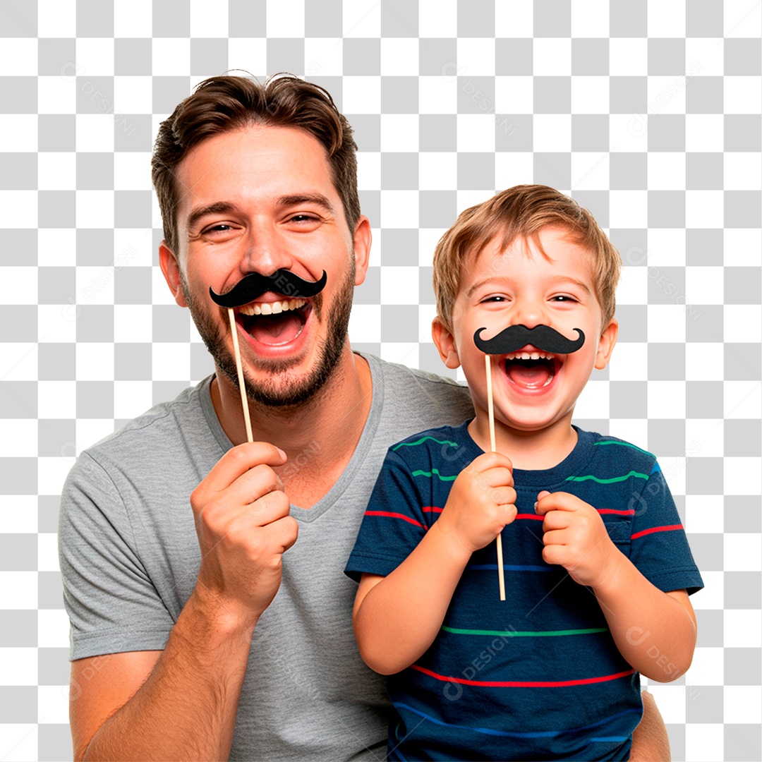 Pai e Filho com Bigode Falso PNG Transparente