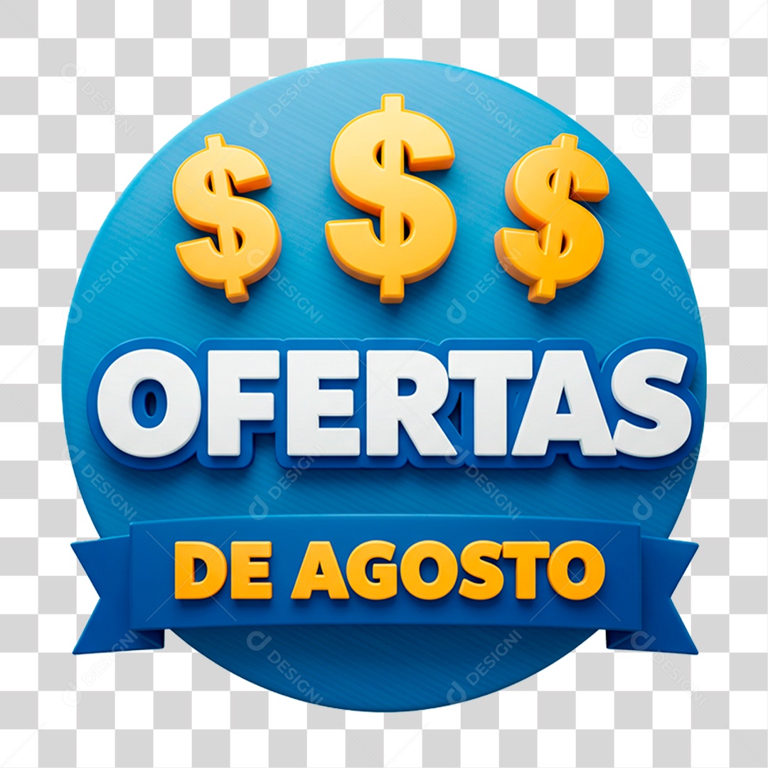Selo 3D Ofertas de Agosto para Composição PNG Transparente