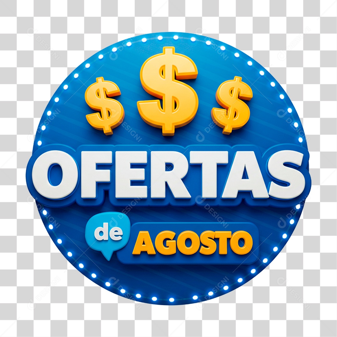 Selo 3D Ofertas de Agosto para Composição PNG Transparente