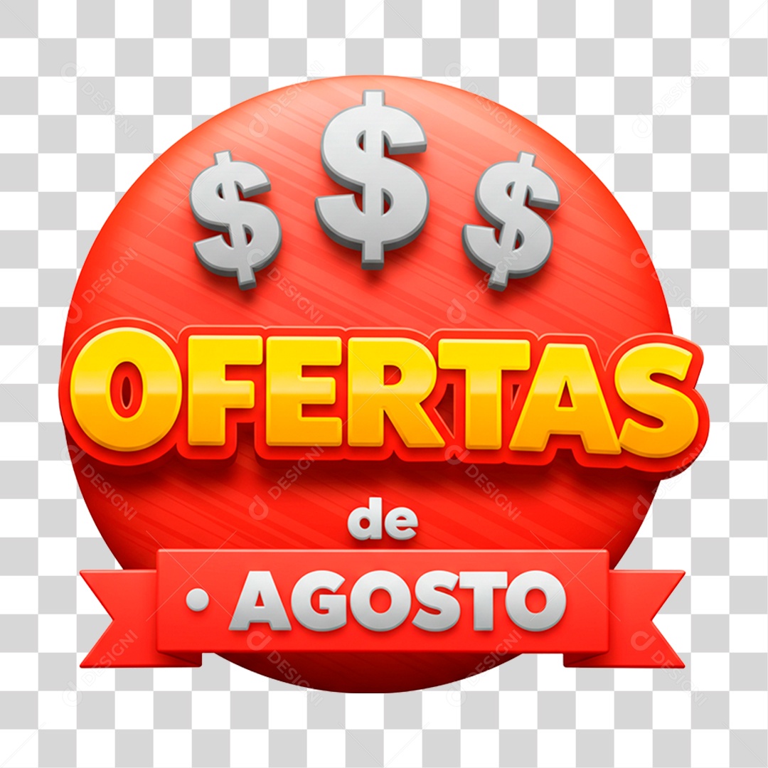 Selo 3D Ofertas de Agosto para Composição PNG Transparente