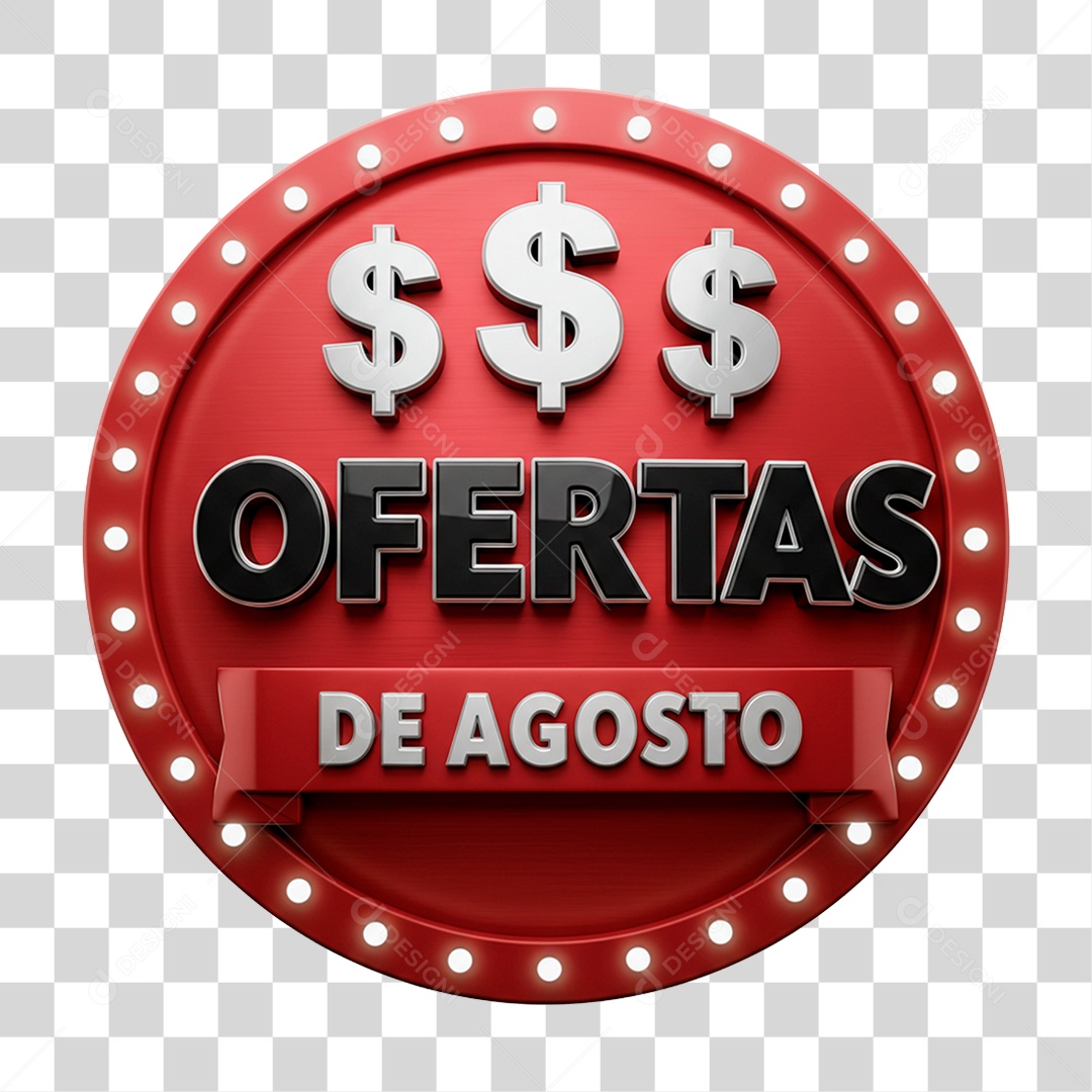 Selo 3D Ofertas de Agosto para Composição PNG Transparente
