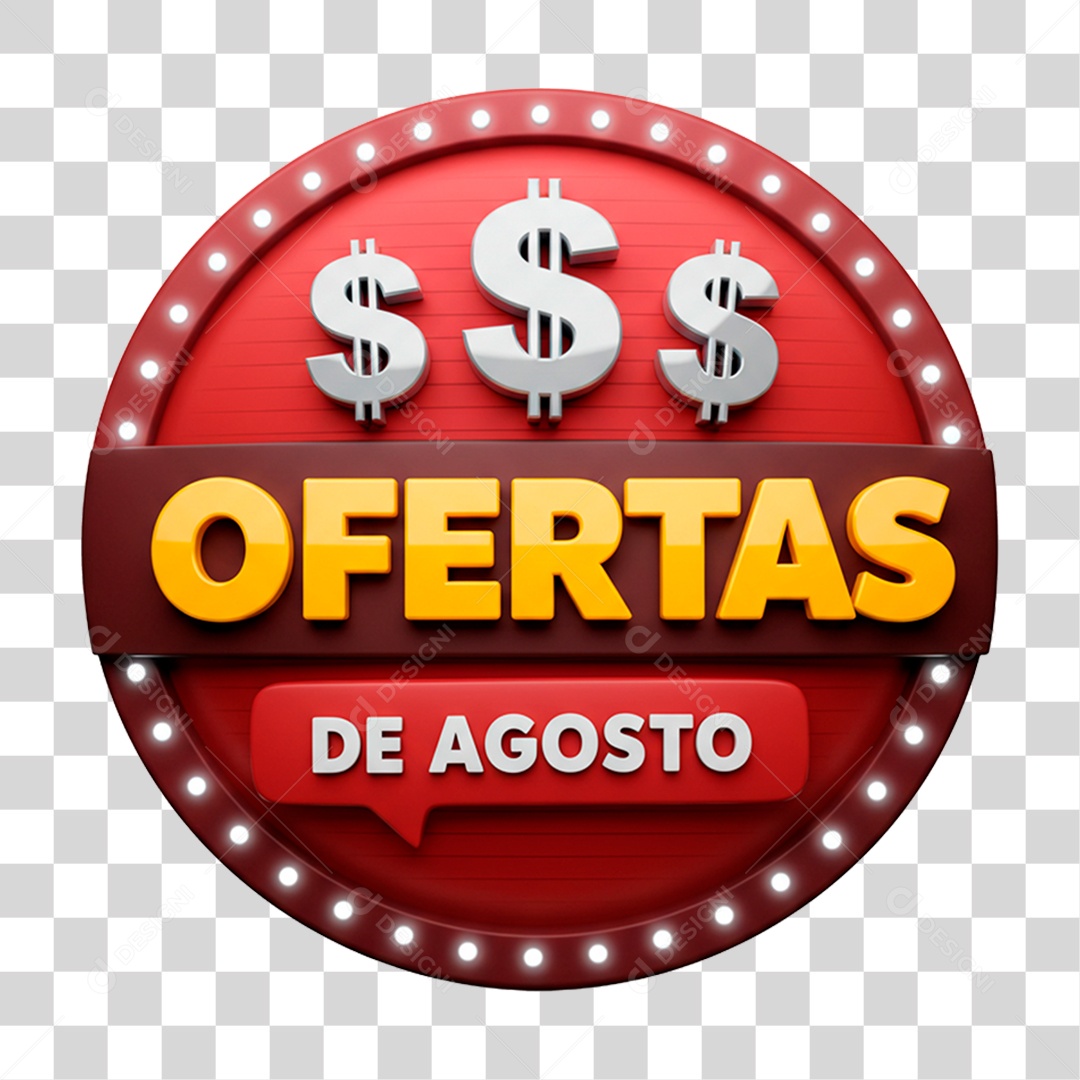 Selo 3D Ofertas de Agosto para Composição PNG Transparente