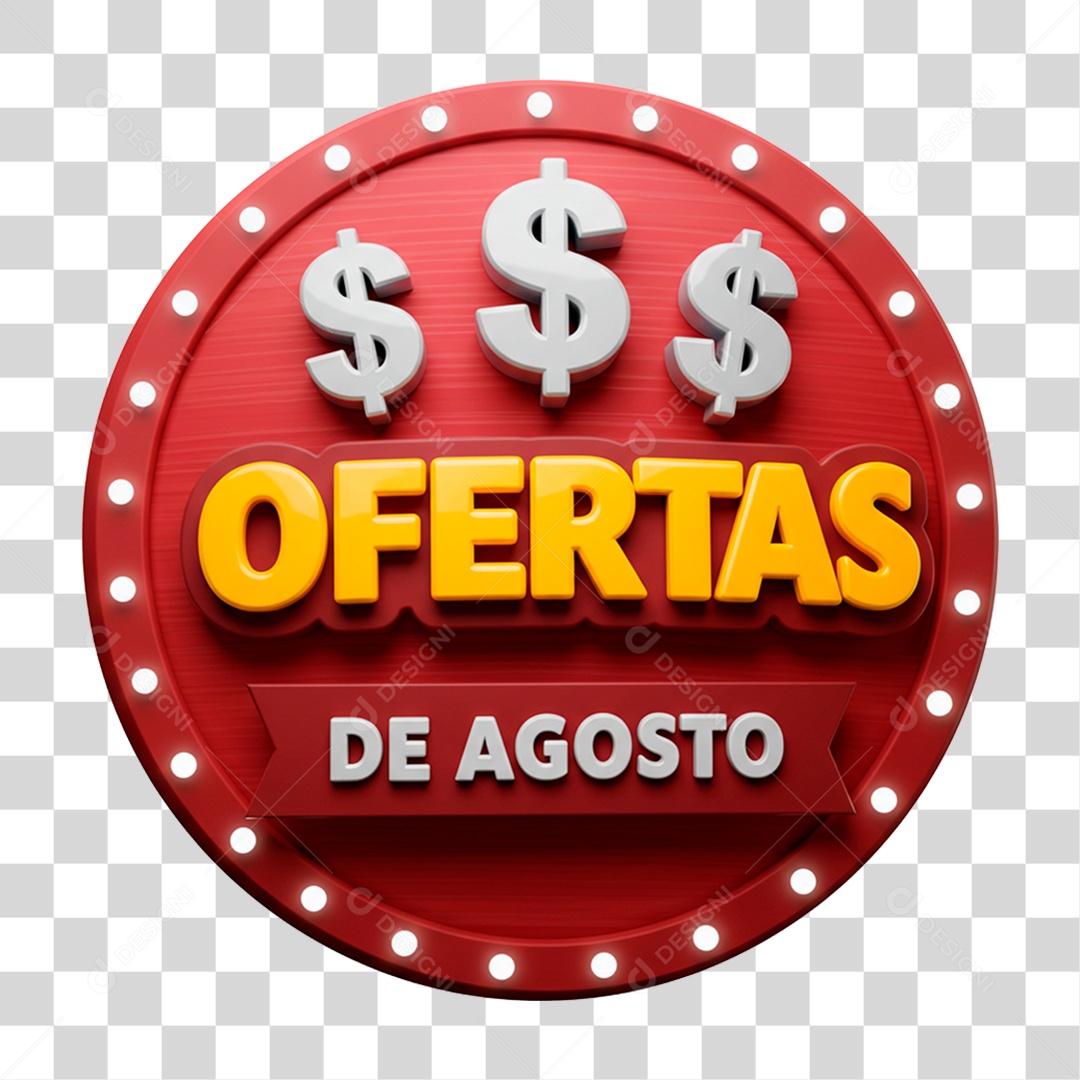 Selo 3D Ofertas de Agosto para Composição PNG Transparente