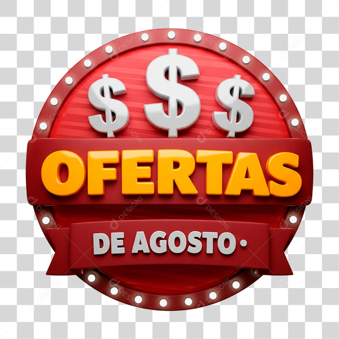 Selo 3D Ofertas de Agosto para Composição PNG Transparente
