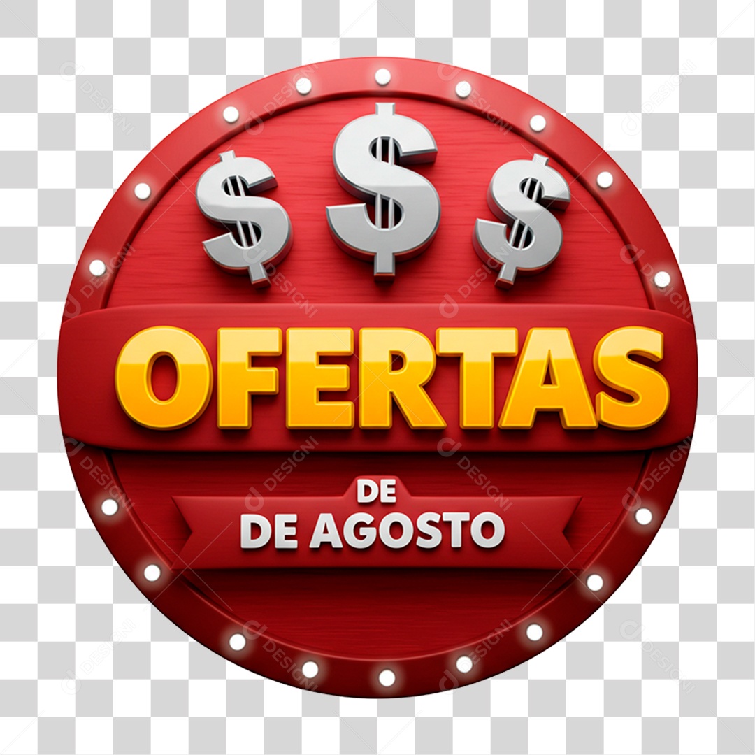 Selo 3D Ofertas de Agosto para Composição PNG Transparente