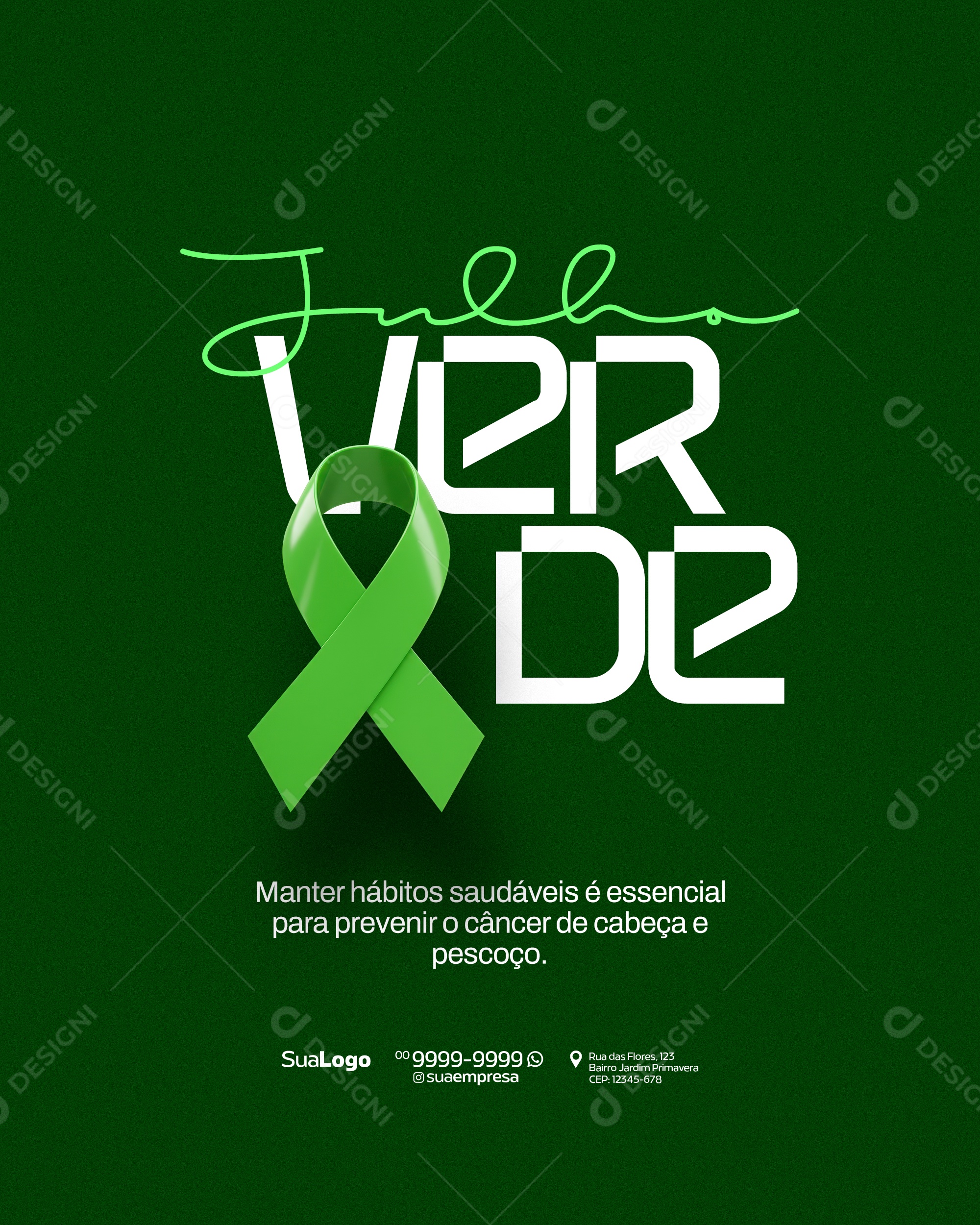 Julho Verde Mês de Combate e Prevenção ao Câncer de Cabeça e Pescoço Social Media PSD Editável