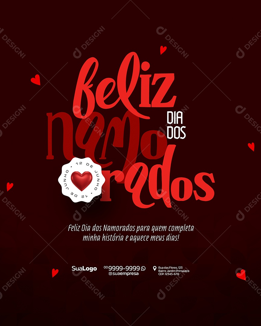 Feliz Dia Dos Namorados 12 de Junho Social Media PSD Editável