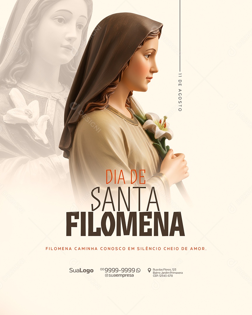 Dia de Santa Filomena 10 de Agosto Social Media PSD Editável