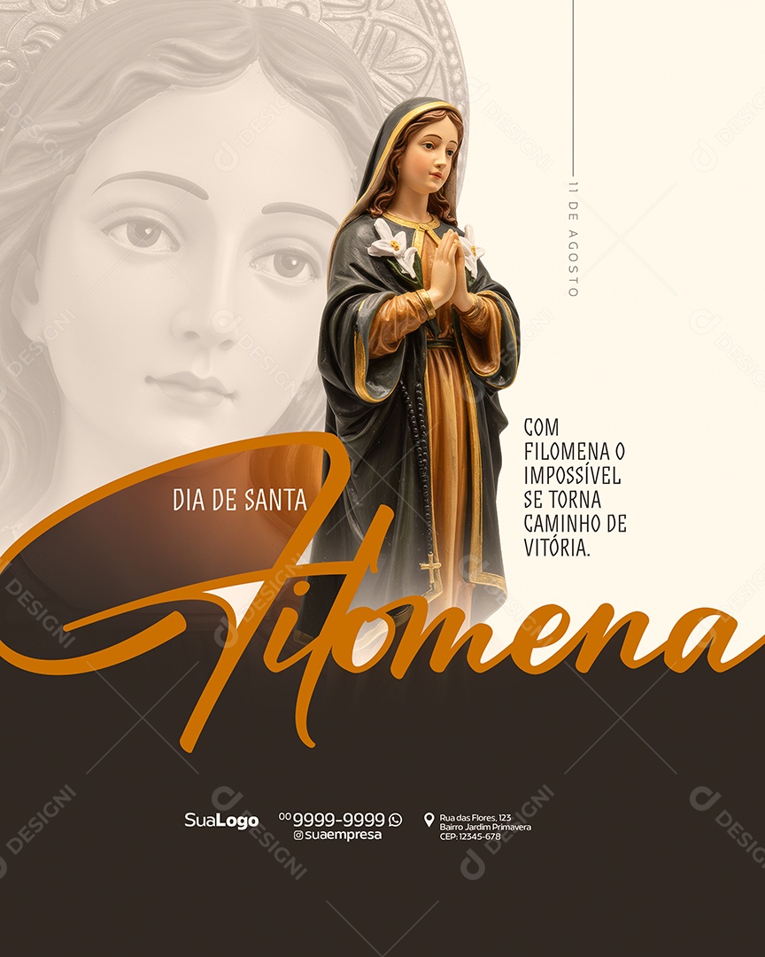 Dia de Santa Filomena 10 de Agosto Social Media PSD Editável