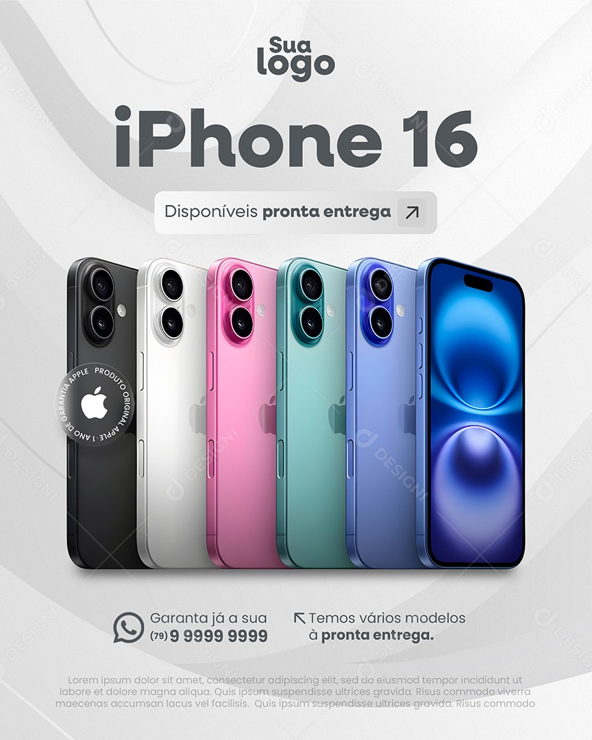 Assistência Técnica Iphone 16 Disponível para Entrega Social Media PSD Editável