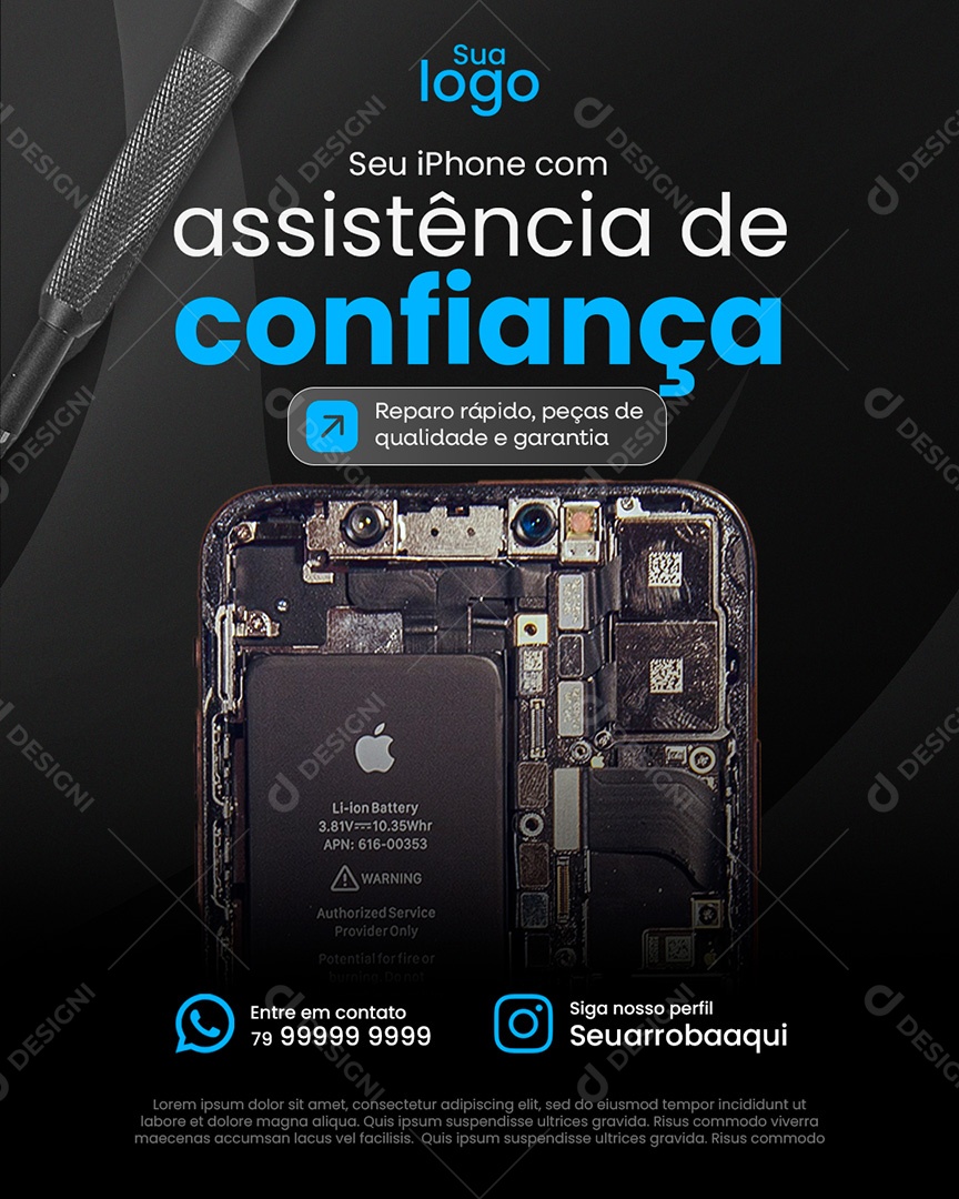 Assistência Técnica Seu Iphone com Assistência de Confiança Social Media PSD Editável