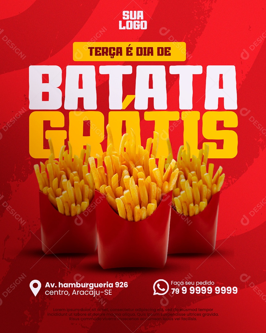 Hamburgueria Terça é dia de Batata Grátis Social Media PSD Editável