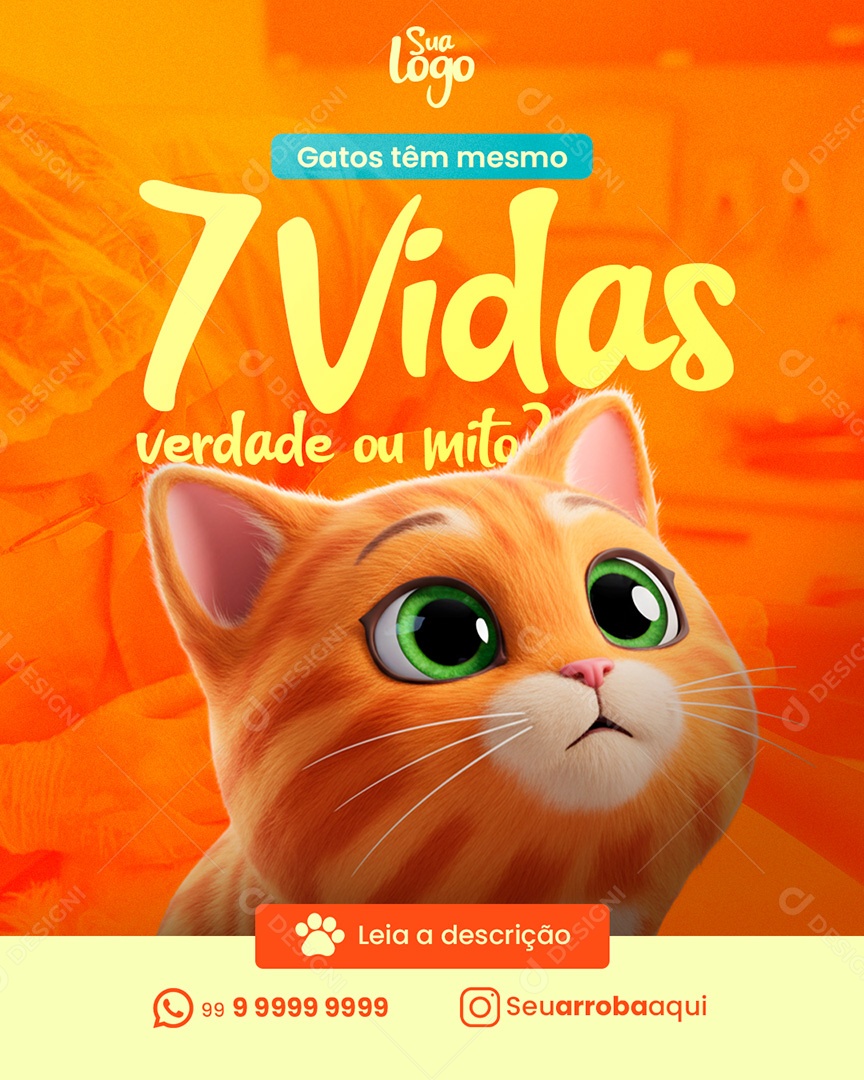 Pet Shop Gatos Têm Mesmo 7 Vidas Verdade ou Mito Social Media PSD Editável