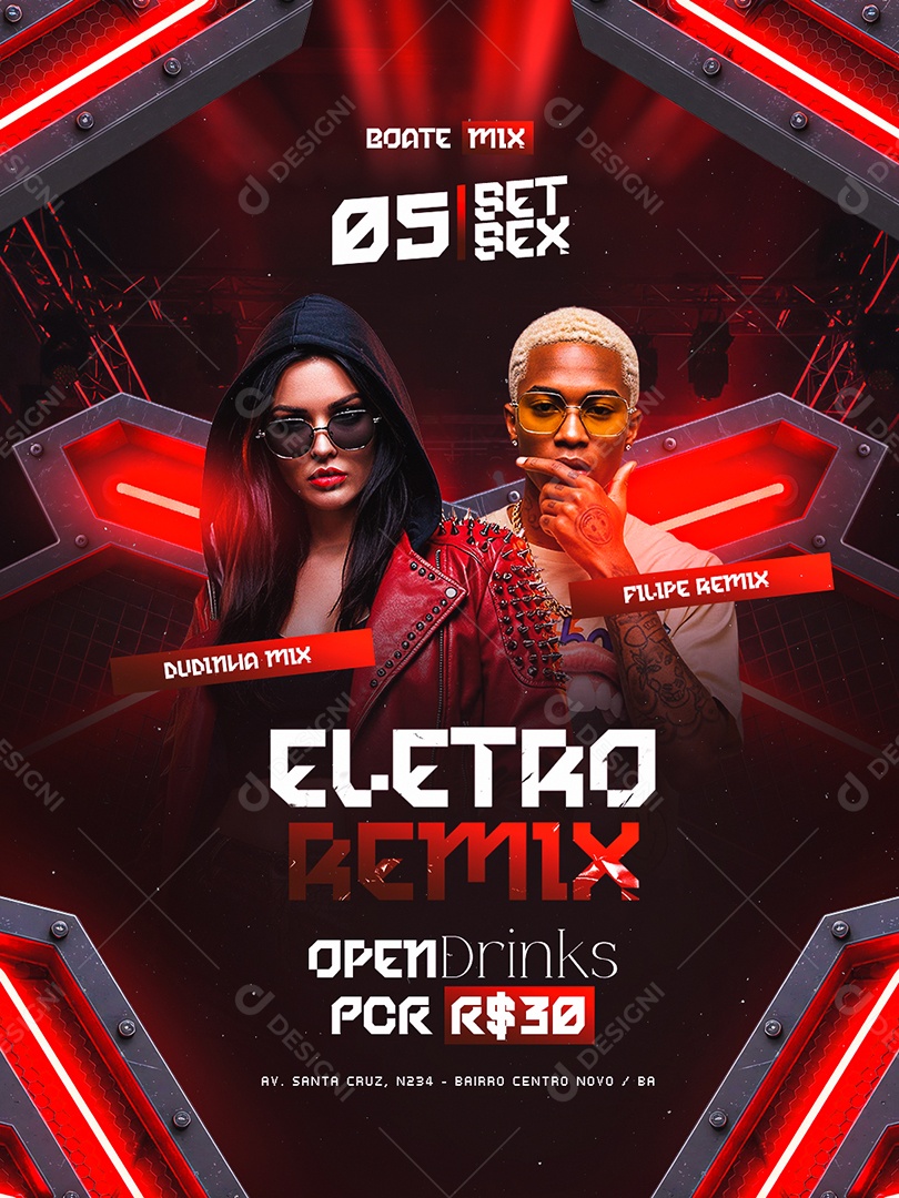 Flyer Eletro Remix Social Media PSD Editável