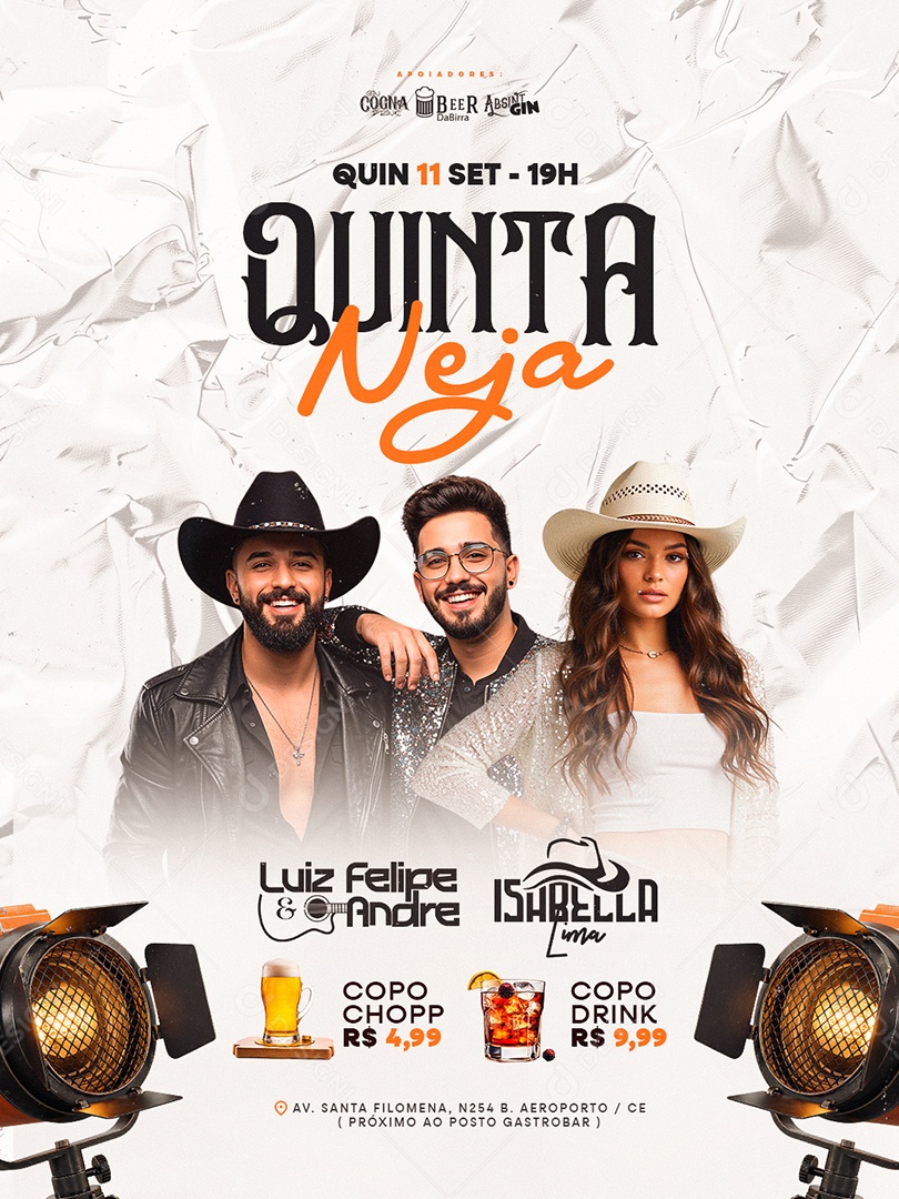 Flyer Quinta Neja Luiz Felipe e Andre Isabella Lima Social Media PSD Editável