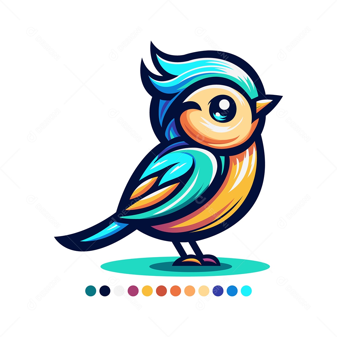 Mascote Pássaro Colorido Fofo Ilustração Vetor EPS