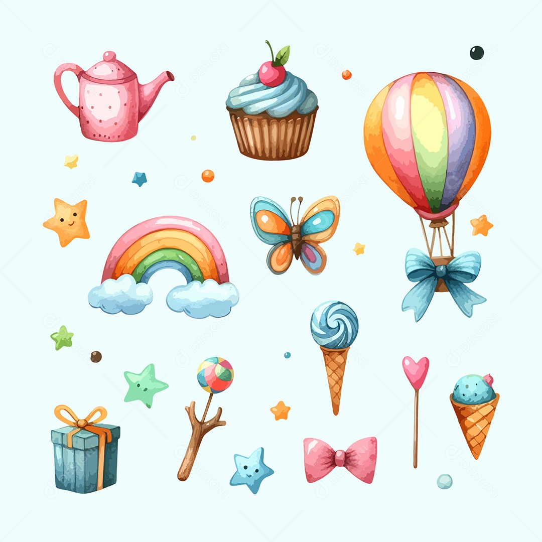 Coleção de Elementos Caprichosos da Candyland Ilustração Vetor EPS